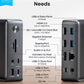 USB-C Docking Station 13-in-1 with multiple ports including HDMI, DisplayPort, USB-C, USB-A, Ethernet, and SD card slots for Windows and macOS laptops