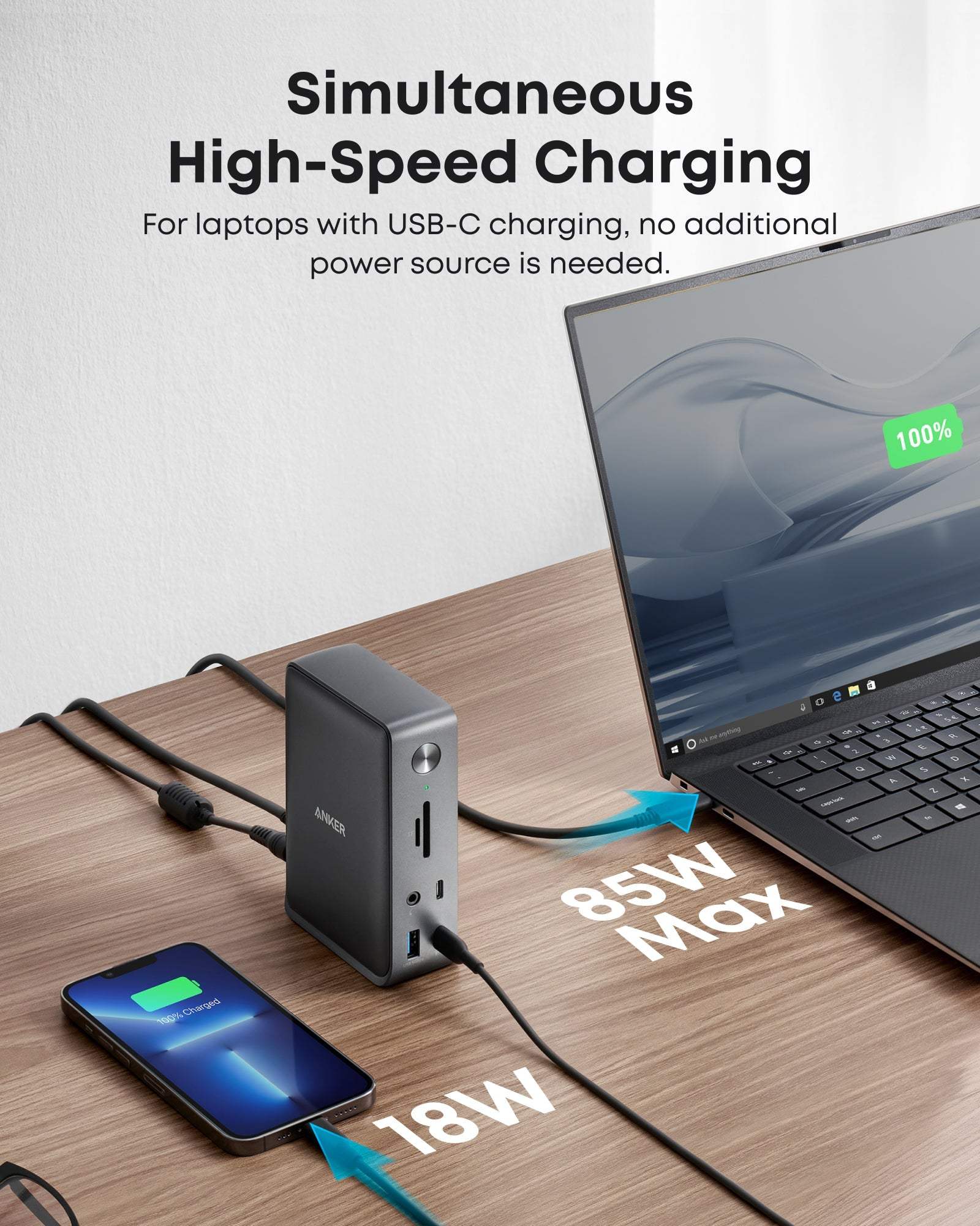 Anker 13-in-1 USB-C docking station with multiple ports, triple display support, and simultaneous charging for Windows and macOS laptops