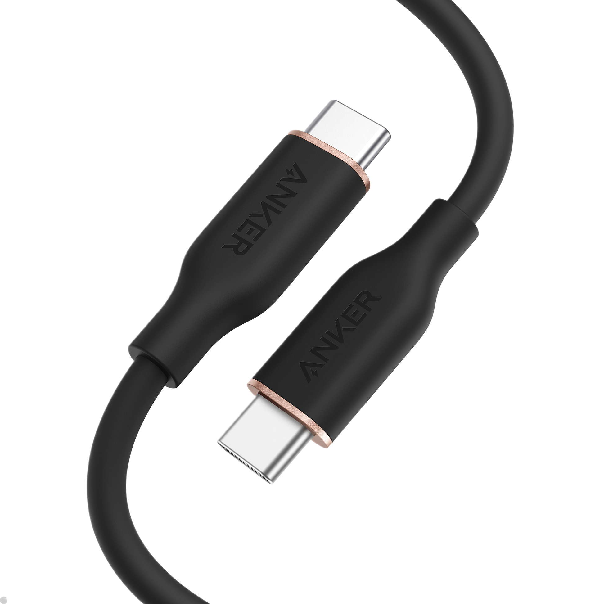 Anker USB-C to USB-C cable with soft silicone finish, 25,000-bend lifespan, tangle-free design, and 100W fast charging support