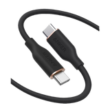 Soft silicone USB-C to USB-C cable with 25,000 bend lifespan, fast 100W charging, and tangle-free design