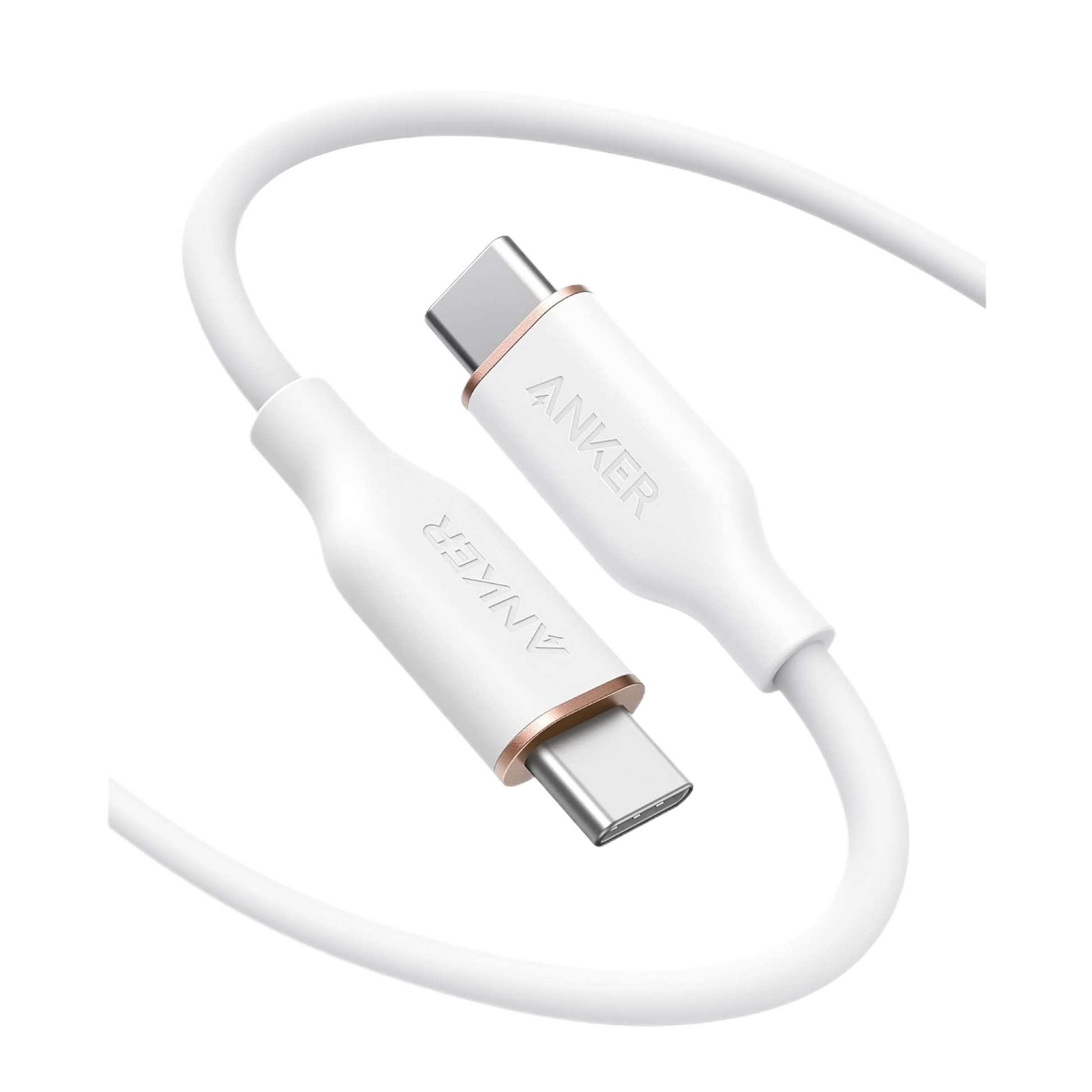 Anker USB-C to USB-C Cable with soft silicone finish, durable 25,000-bend lifespan, tangle-free design, and 100W fast charging support