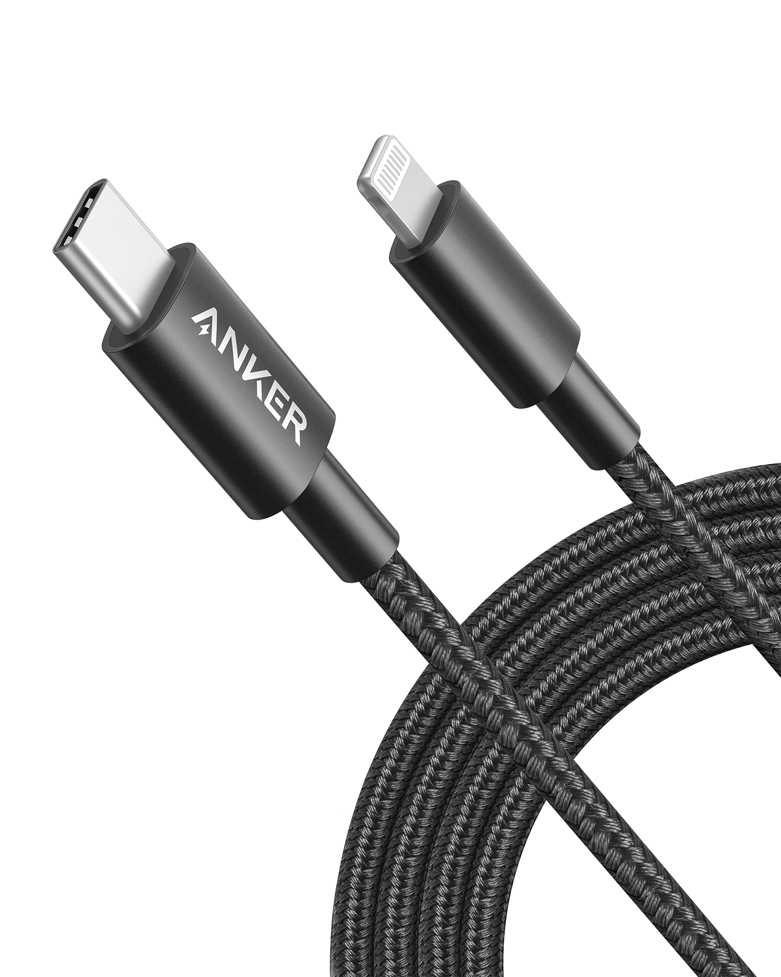 Anker USB-C to Lightning Cable with durable nylon exterior and fast charging compatibility for iPhone devices