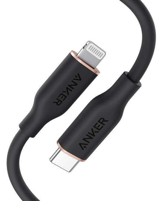 Anker USB-C to Lightning Cable with soft silicone finish and high durability, MFi certified for fast charging