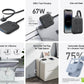 6-in-1 67W charging station with USB-C, USB-A, and AC ports, sleek design and eco-friendly materials