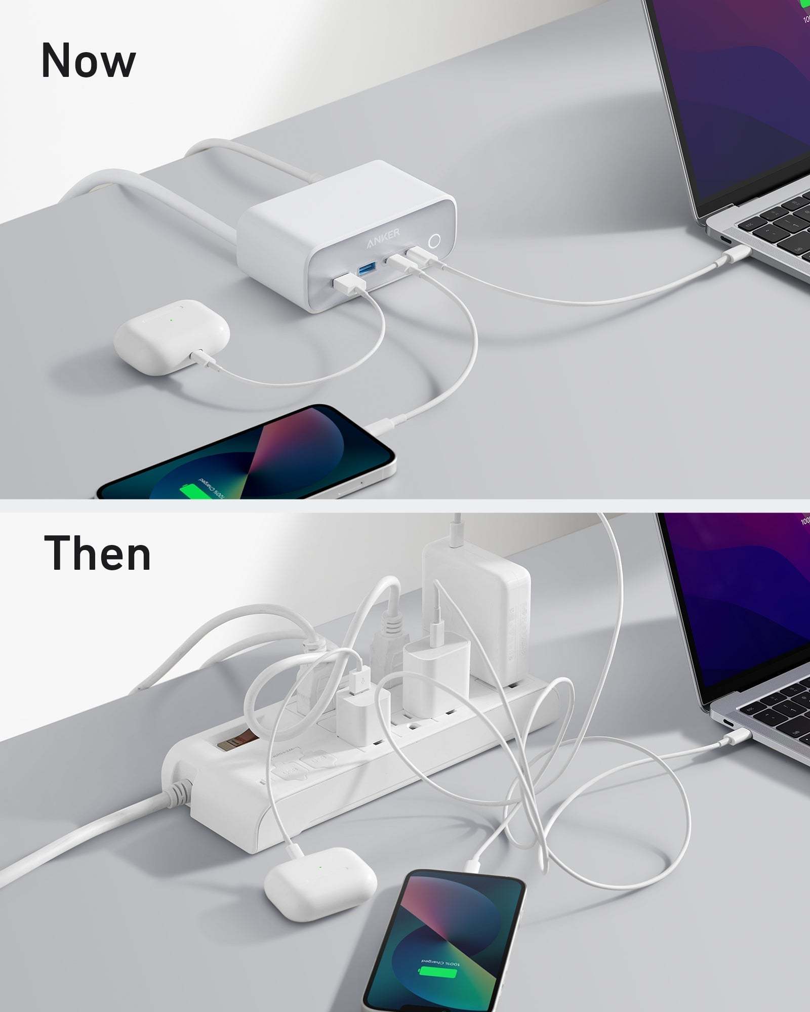 Anker 525 Charging Station with 3 AC outlets, 2 USB-C, and 2 USB-A ports for fast, multi-device charging and enhanced safety features