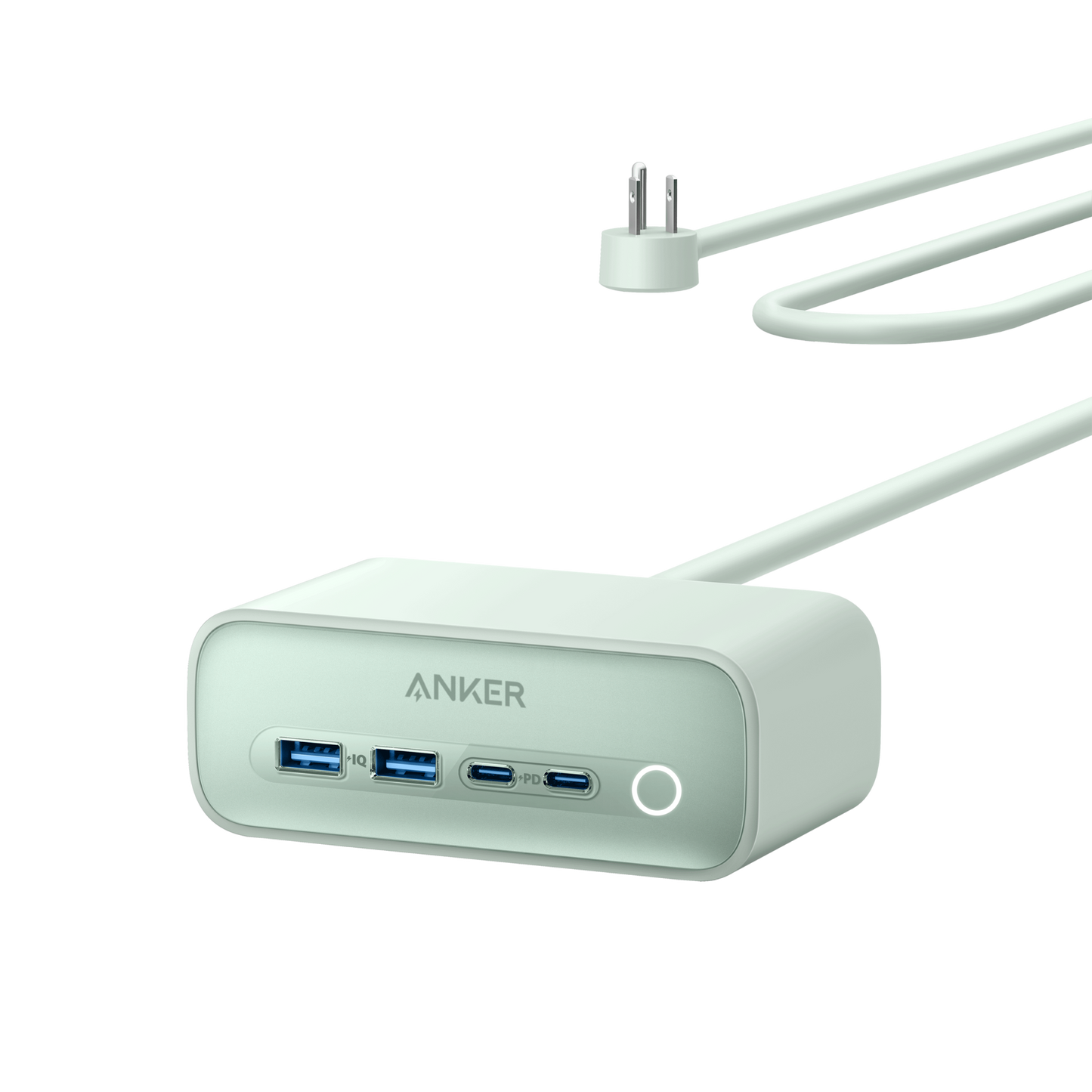 Anker 525 Charging Station with 3 AC outlets, 2 USB-C, and 2 USB-A ports for fast multi-device charging and enhanced safety features.
