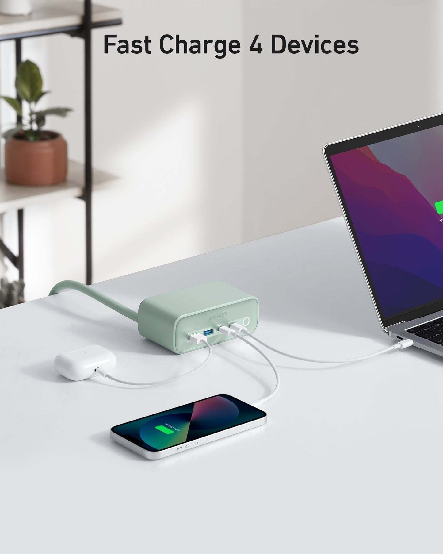 Anker 525 Charging Station with 3 AC outlets, 2 USB-C, 2 USB-A ports, ActiveShield 2.0 safety technology, and fast charging for multiple devices