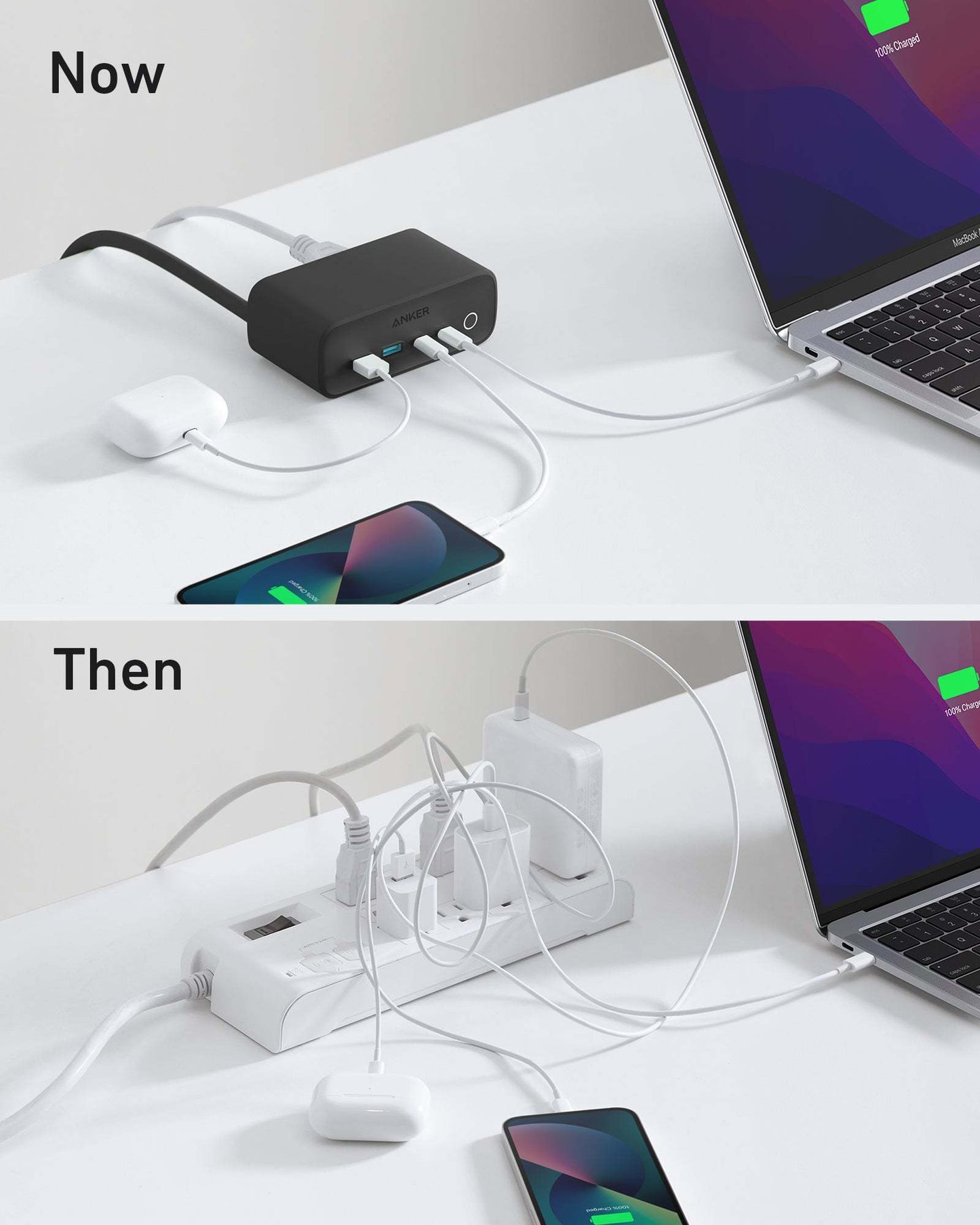 Anker 525 Charging Station with 3 AC outlets, 2 USB-C, and 2 USB-A ports for fast, multi-device charging and enhanced safety features