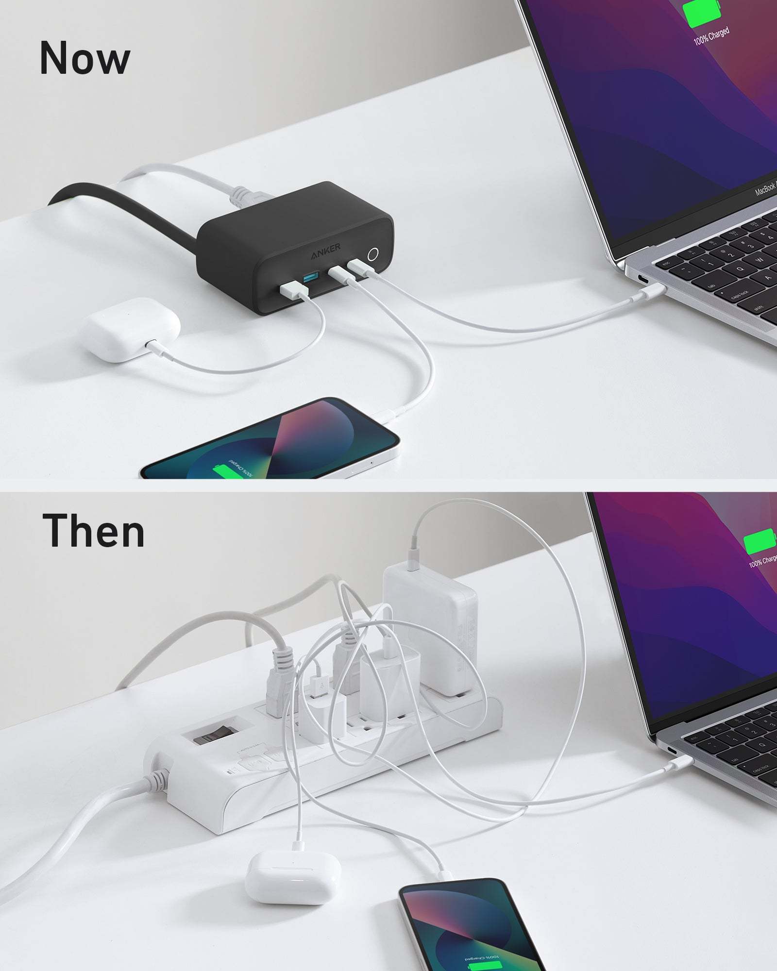 Anker 525 Charging Station with 3 AC outlets, 2 USB-C, and 2 USB-A ports for fast, multi-device charging and enhanced safety features
