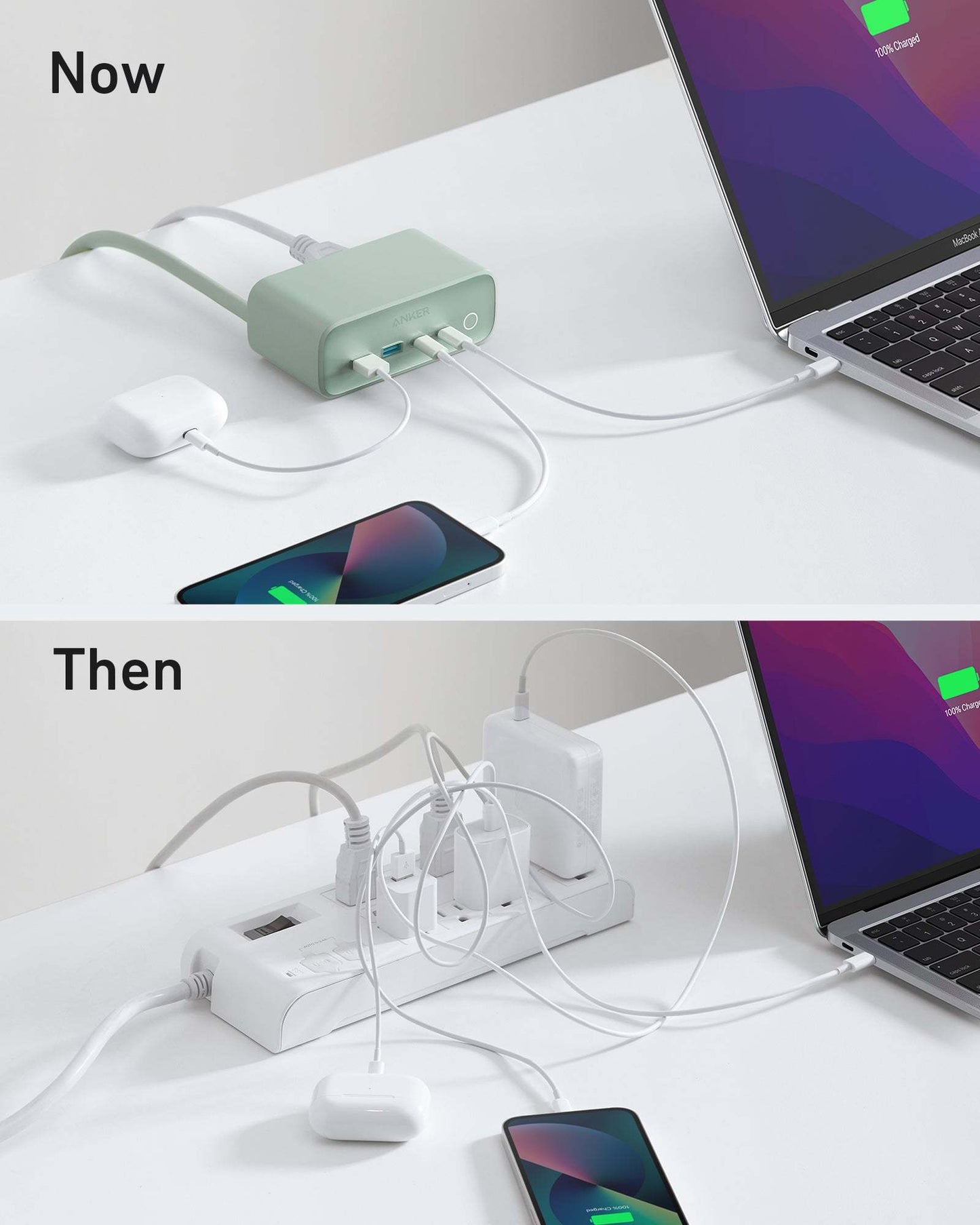 Anker 525 charging station with 3 AC outlets, 2 USB-C, and 2 USB-A ports for fast, safe multi-device charging