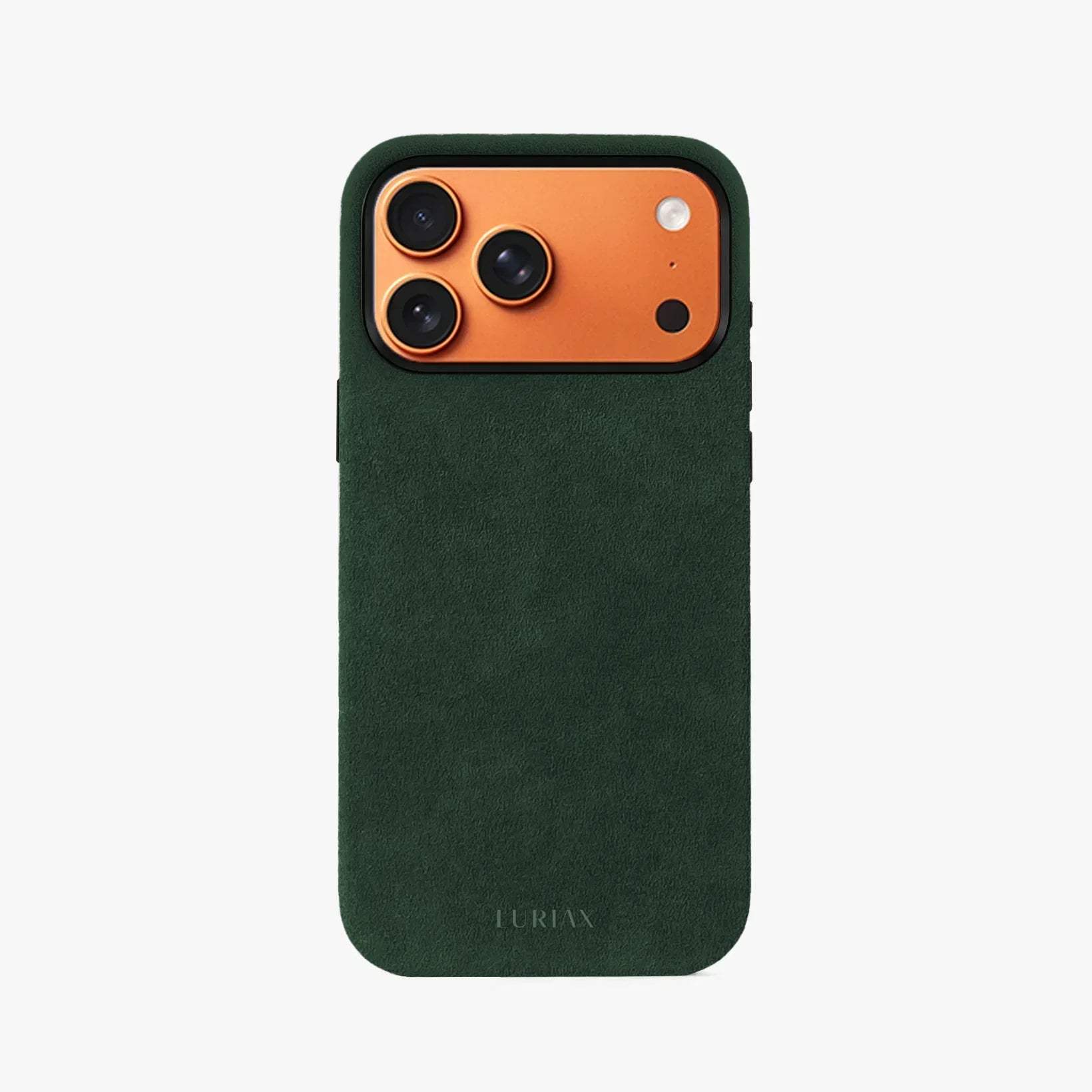 The Modern — iPhone 17 Case in black Italian Alcantara with aluminum buttons and 360° protection