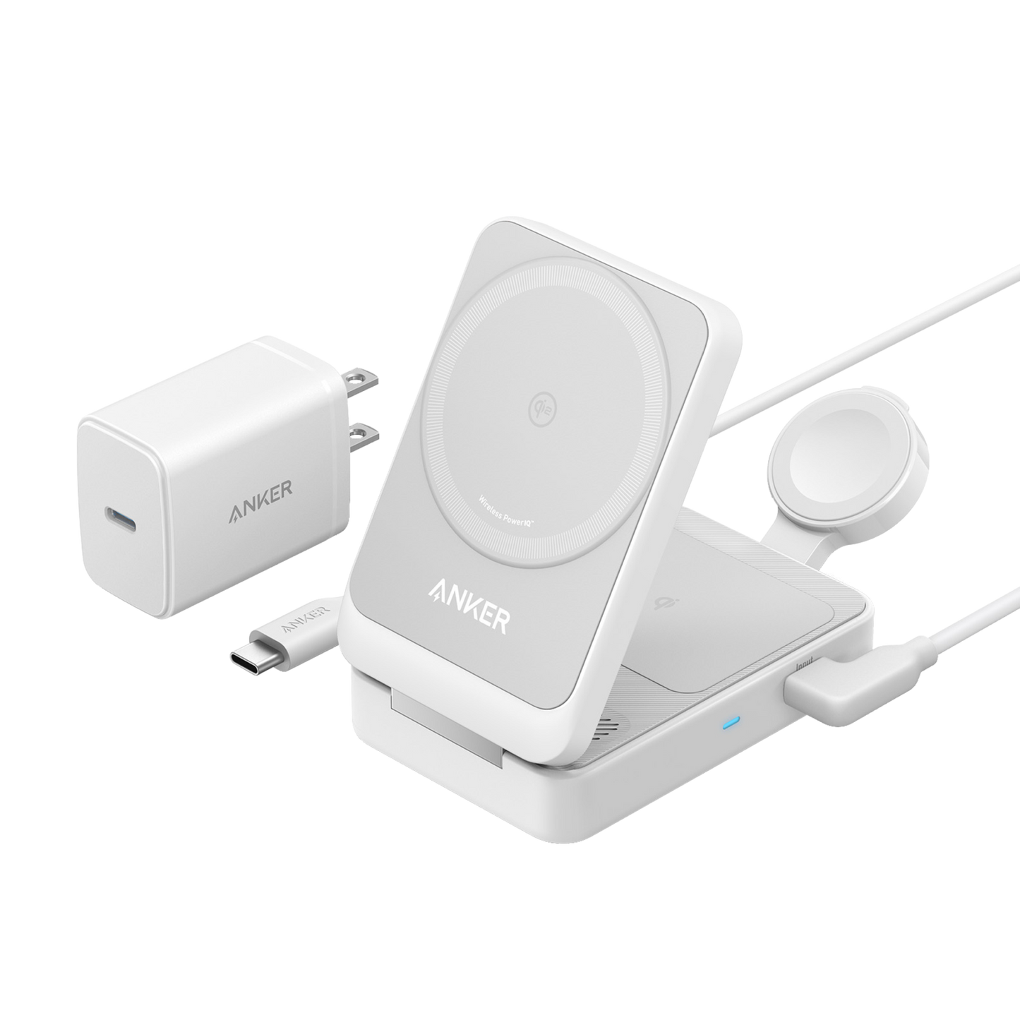 Foldable 3-in-1 wireless charging station with 15W ultra-fast MagSafe compatible charger for iPhone, AirPods, and Apple Watch
