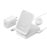 Foldable 3-in-1 wireless charging station with 15W ultra-fast MagSafe compatible charger for iPhone, AirPods, and Apple Watch