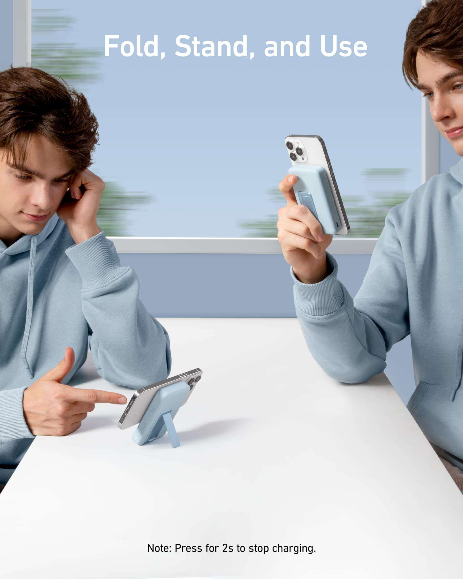 Compact Anker 633 Magnetic Battery with foldable stand and wireless charging capability