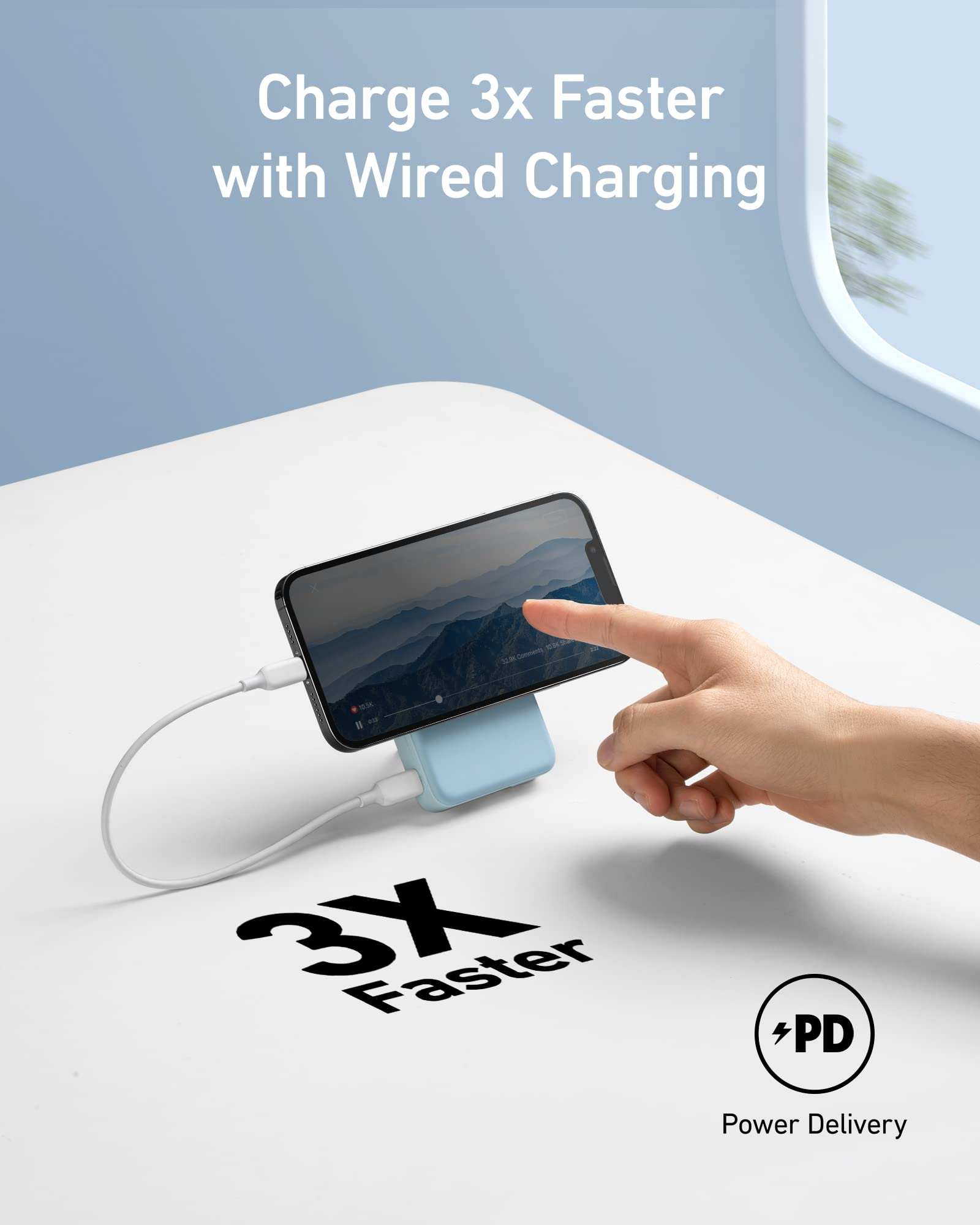 Anker 633 Magnetic Battery with foldable stand and wireless charging magnetically snaps to phone for high-speed power delivery