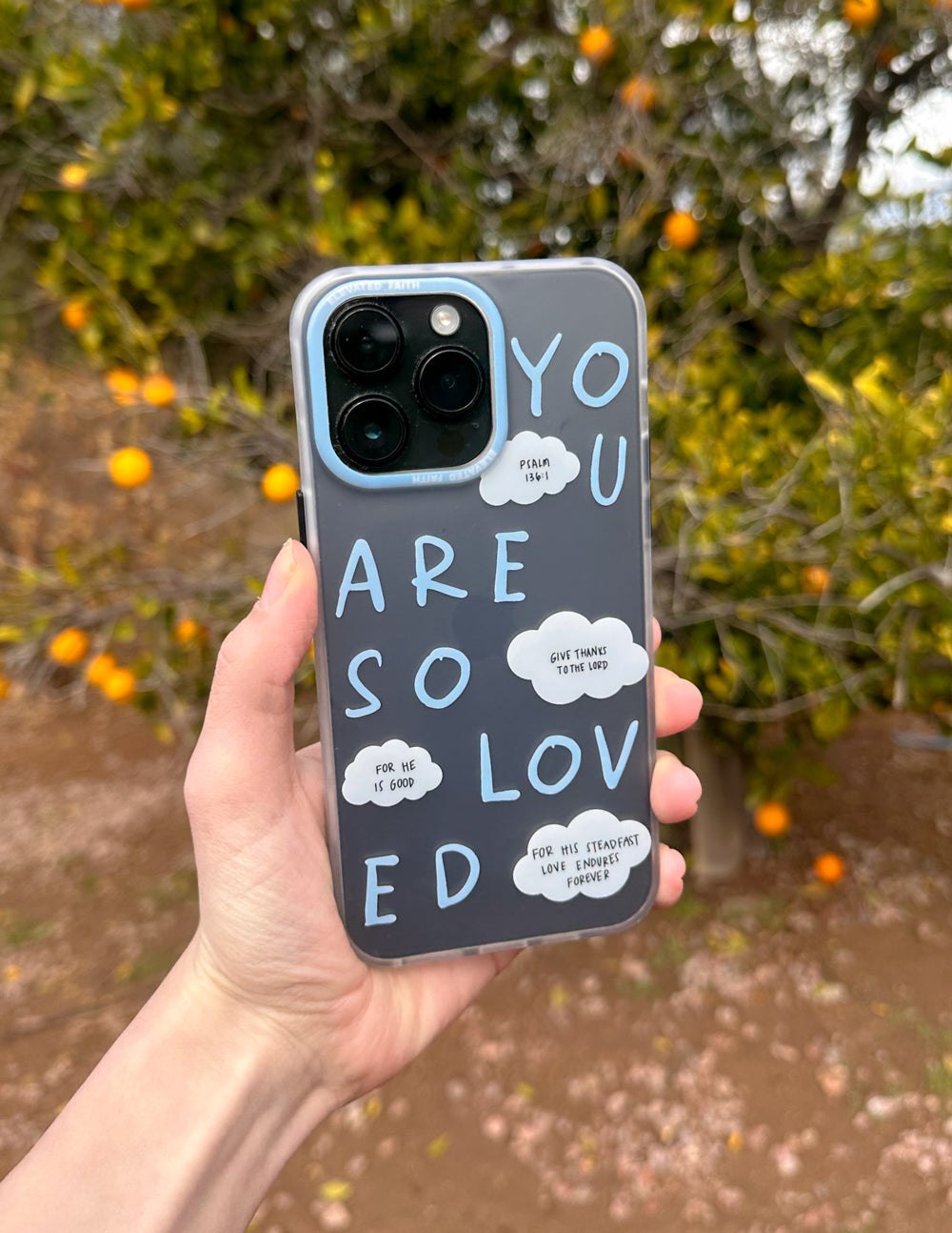 Blue You Are So Loved Frosted iPhone case with soft hand-feel and impact protection