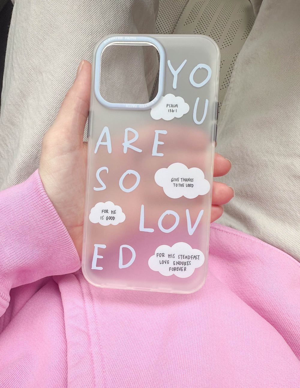 Blue You Are So Loved Frosted phone case with soft hand-feel and impact protection