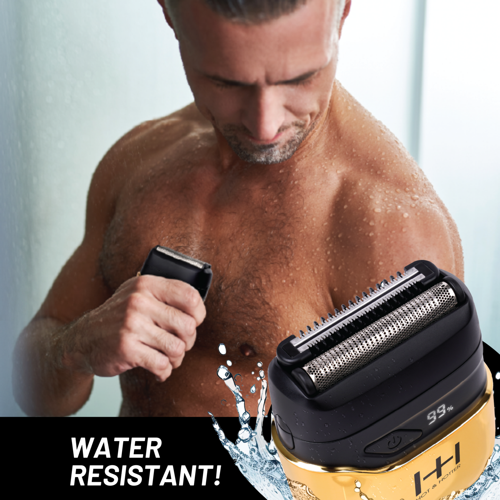 Gold dual blade mini electric shaver with digital display and USB-C charging