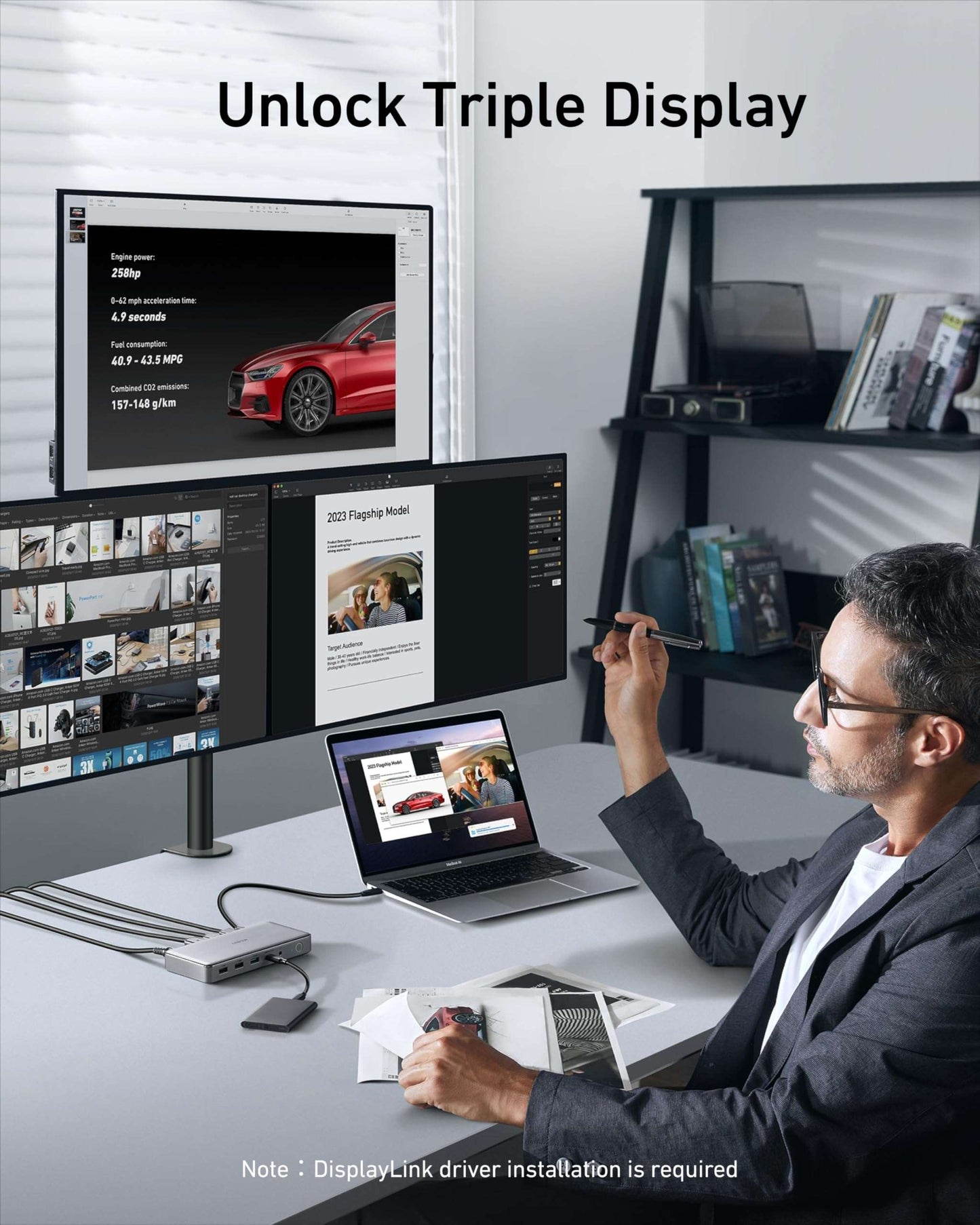 Anker 563 USB-C Docking Station 10-in-1 with multiple ports for triple display and 100W charging