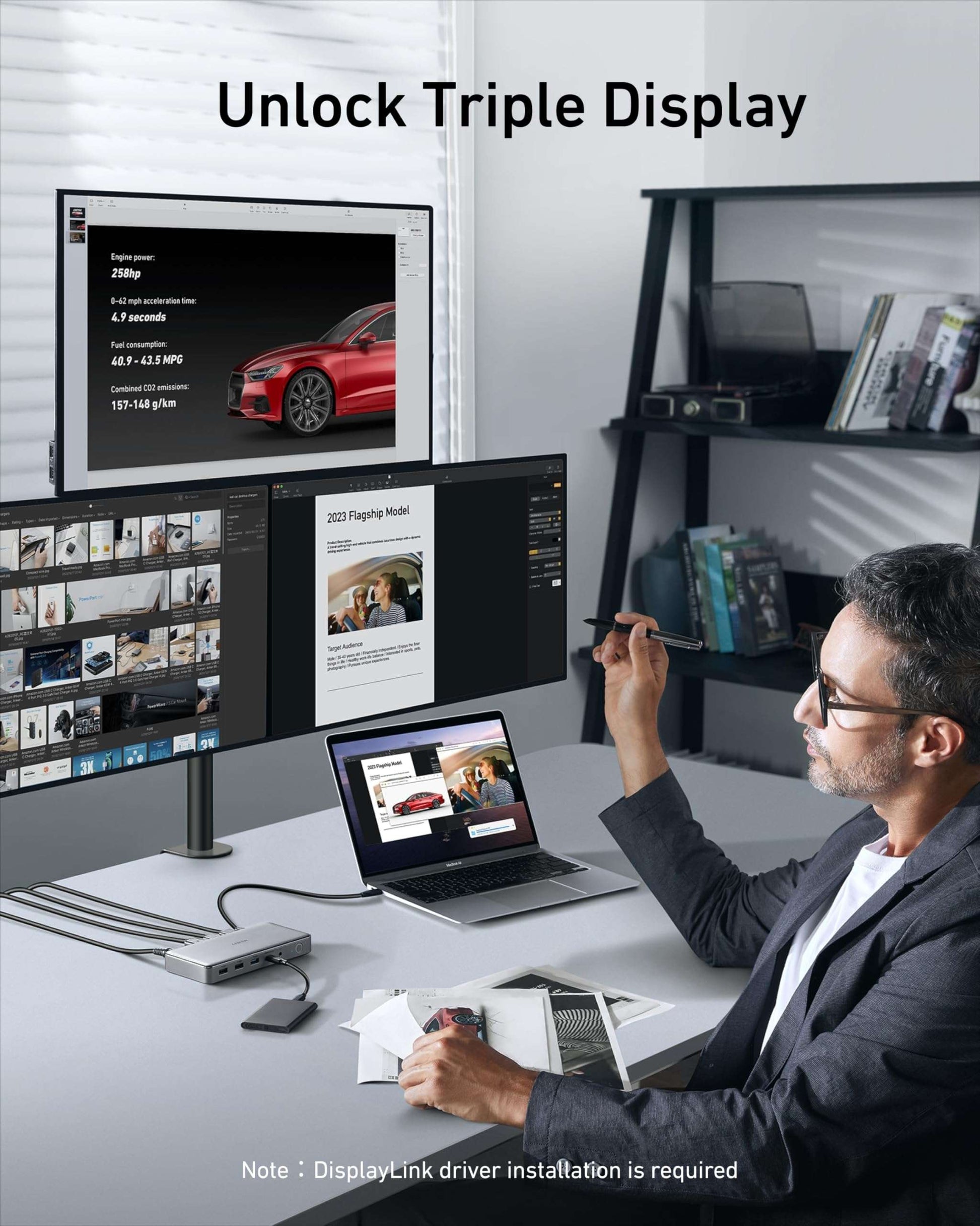 Anker 563 USB-C Docking Station 10-in-1 with multiple ports for triple display and 100W charging