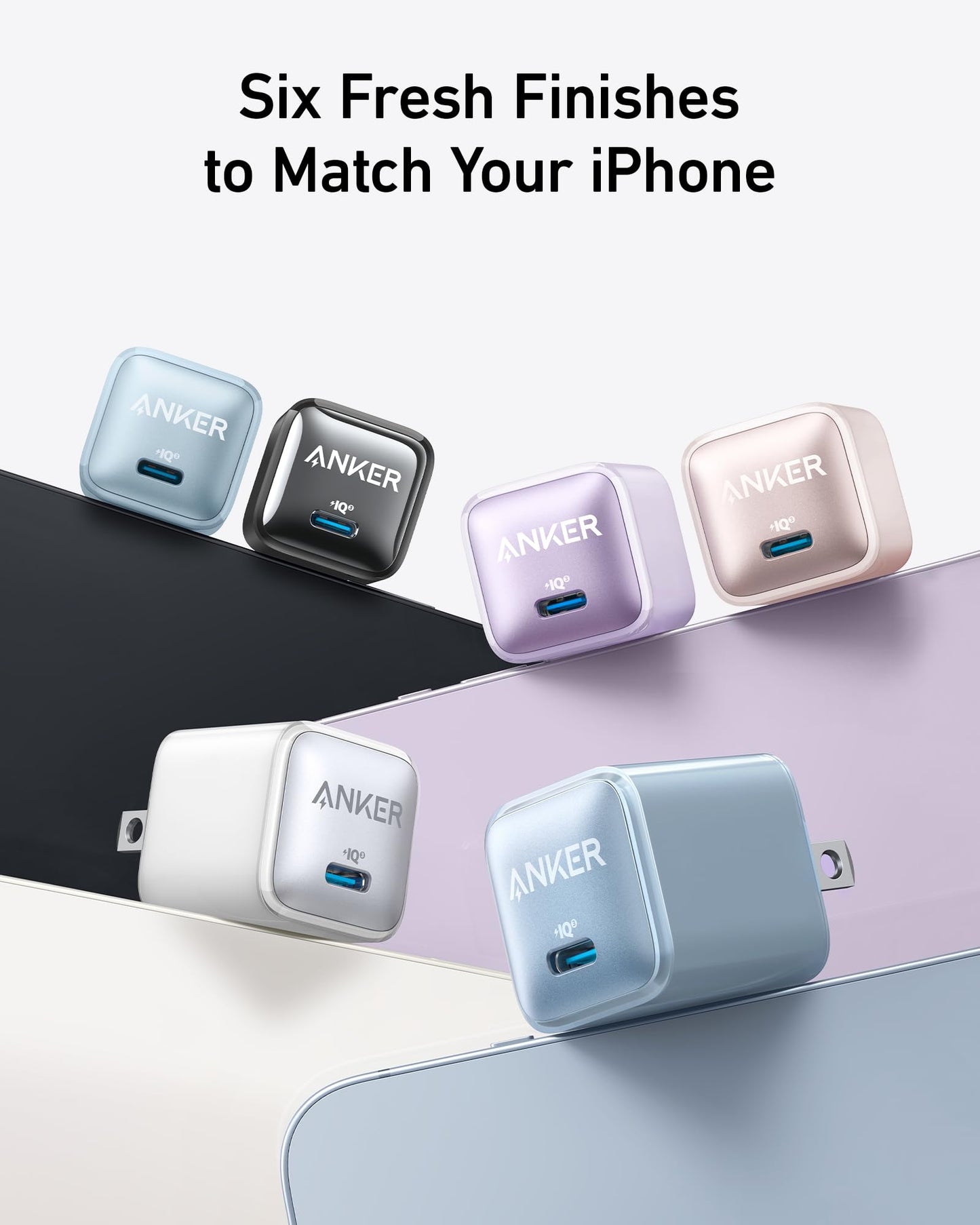 Compact Anker Nano Charger 20W USB-C fast charging with advanced safety features and multiple finish options