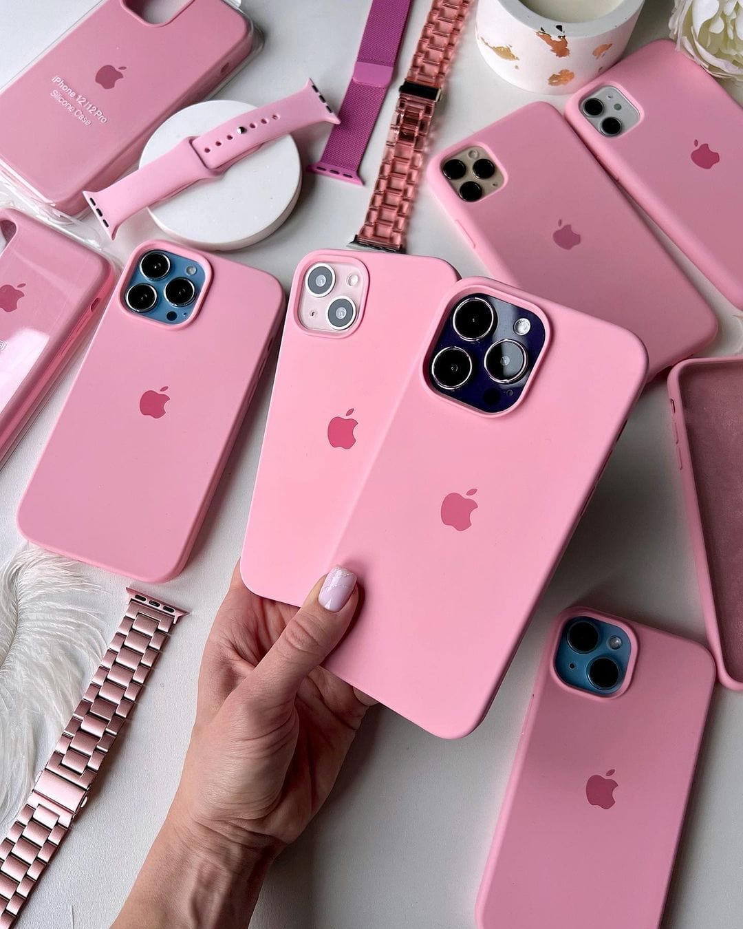 Candy pink iPhone silicone case with matte finish and shockproof protection