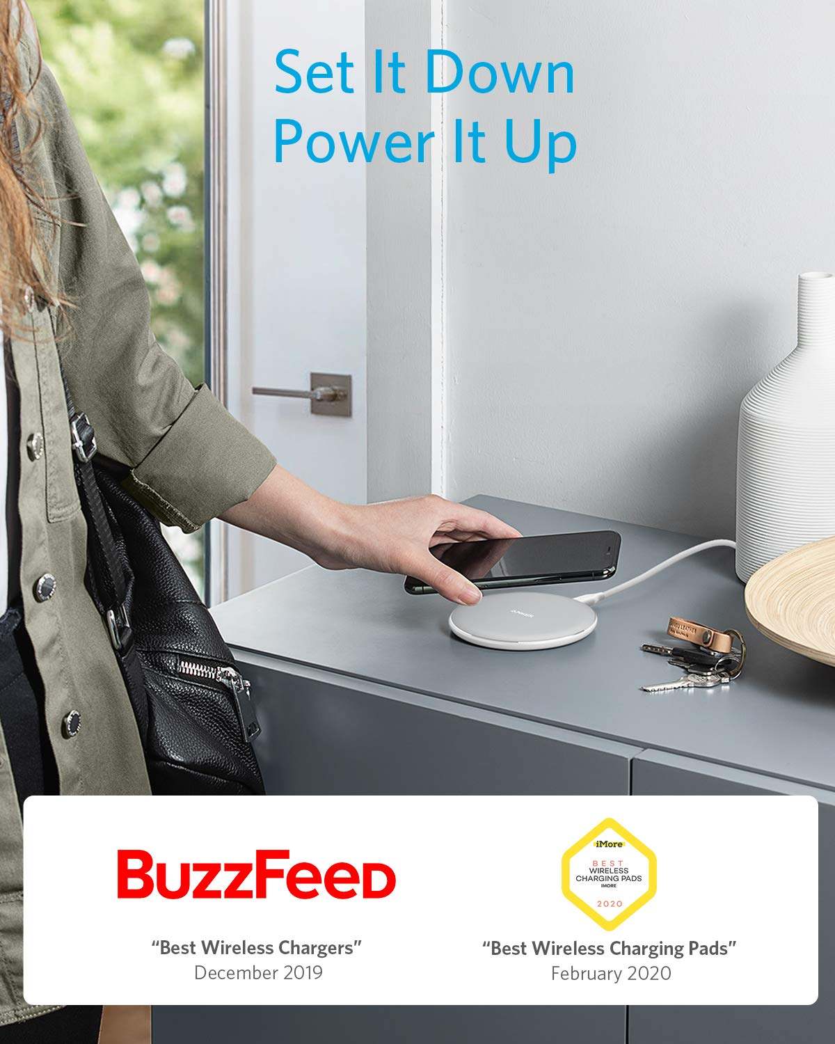 Anker wireless charger pad with universal compatibility and through-case charging convenience