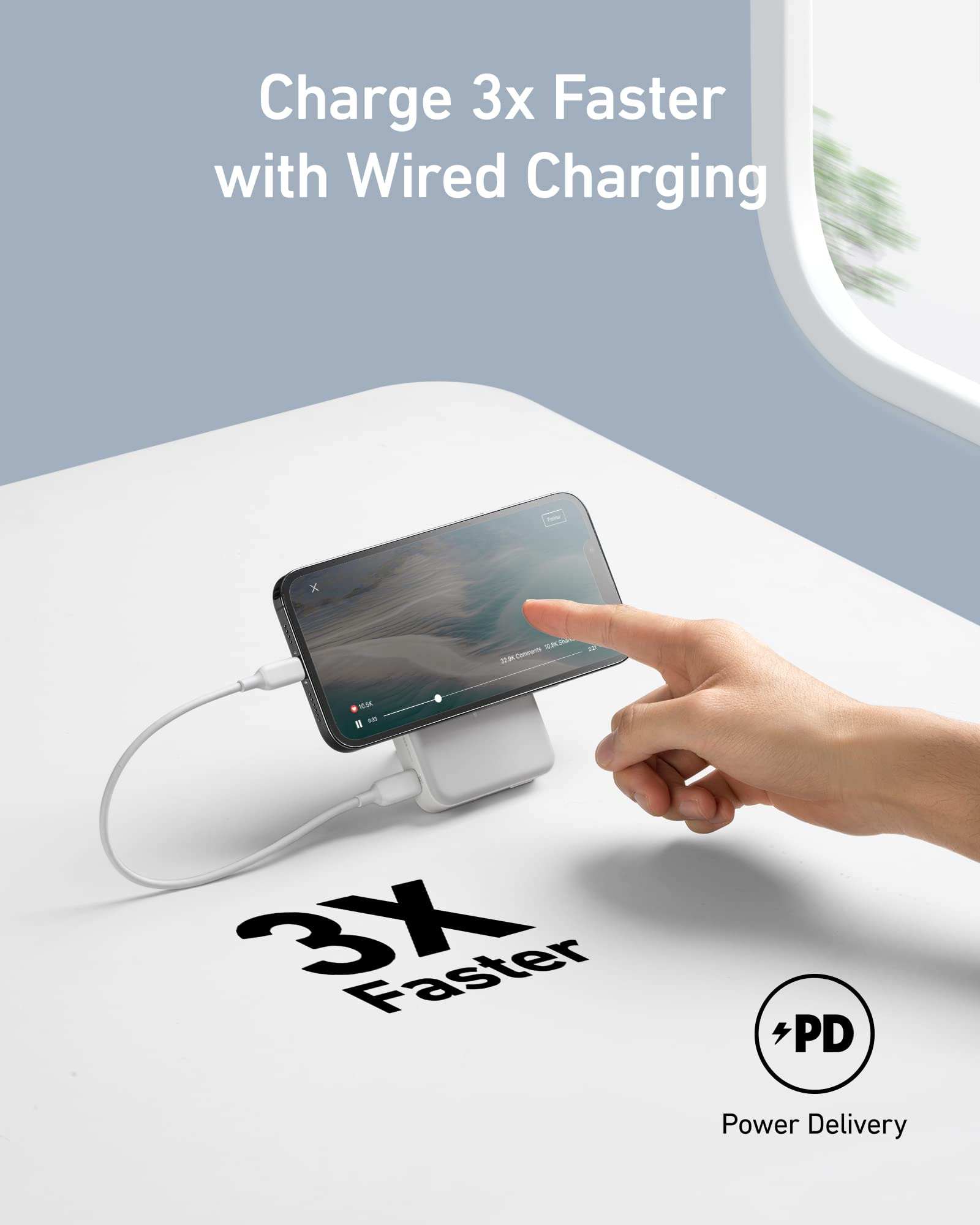 Compact Anker 633 magnetic battery charging iPhone with foldable stand and USB-C cable