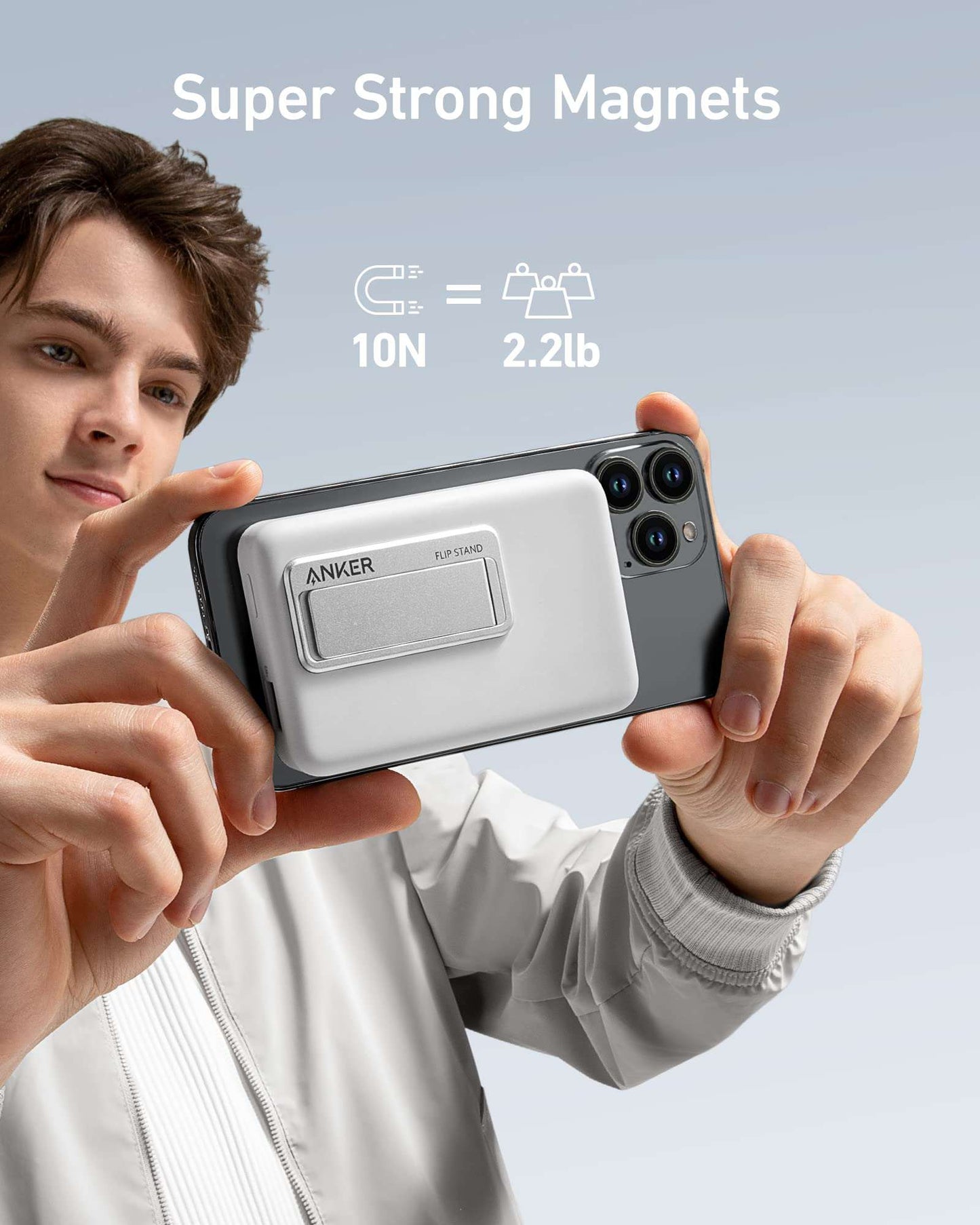 Anker 633 Magnetic Battery with 10,000mAh capacity, foldable stand, and snap-on wireless charging magnets