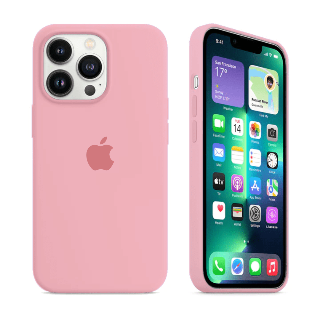Candy pink iPhone silicone case with full protective matte finish and anti-drop, anti-skid, and anti-scratch features