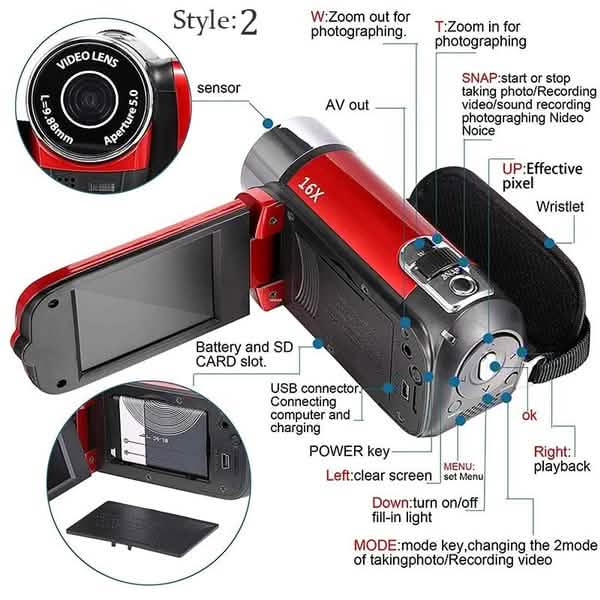 Compact Digital Video Camera Camcorder Full HD recording high-definition videos with 16 million pixels and advanced CMOS sensor