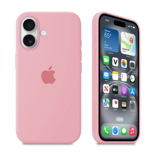Candy pink iPhone silicone case with soft matte finish and full protective design