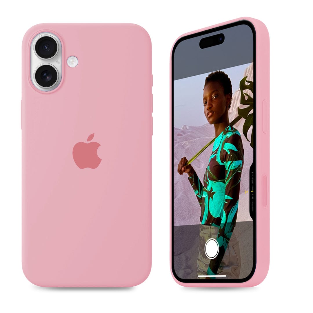 Candy pink iPhone silicone case with soft matte finish and full protective design